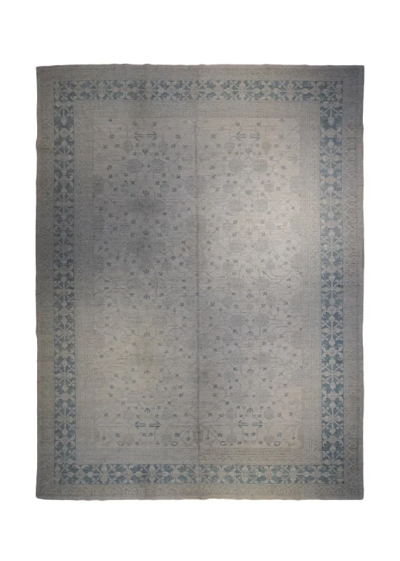 durable carpet for pet-heavy households -Oriental Rug Pakistani Handmade Area Transitional Neutral 9'1"x11'5" (9x11) Whites/Beige Blue Silver Wash Khotan Geometric Design #A32878