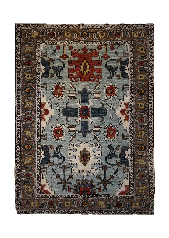 carpet for homes with large open spaces -Oriental Rug Pakistani Handmade Area Transitional Tribal 4'3"x5'10" (4x6) Blue Brown Gray Serapi Geometric Design #A32869