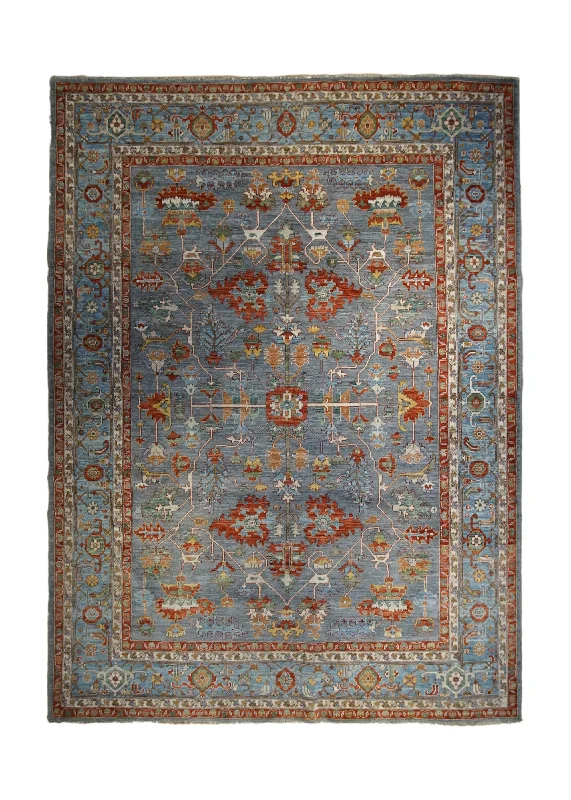 carpet tiles for temporary office setups -Oriental Rug Pakistani Handmade Area Transitional Tribal 8'10"x11'7" (9x12) Gray Blue Ariana Floral Serapi Design #A33084