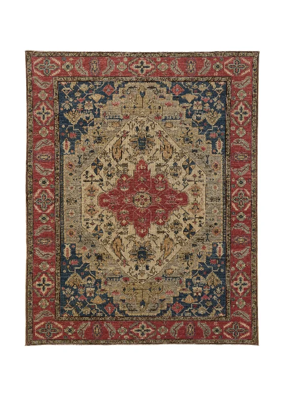 carpet for homes with pets and children -Oriental Rug Pakistani Handmade Area Tribal 8'3"x10'4" (8x10) Red Blue Whites/Beige Heriz Design #36092