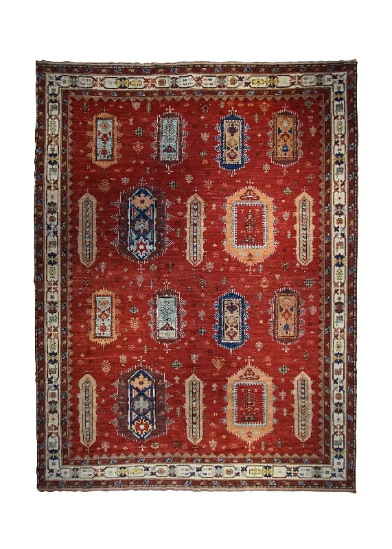 cheap carpets for living room -Oriental Rug Pakistani Handmade Area Tribal Transitional 10'0"x13'9" (10x14) Red Baloch Geometric Design #A32865