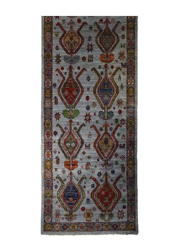 premium synthetic carpet for modern homes -Oriental Rug Pakistani Handmade Runner Transitional 4'0"x11'11" (4x12) Blue Ariana Geometric Design #A33475