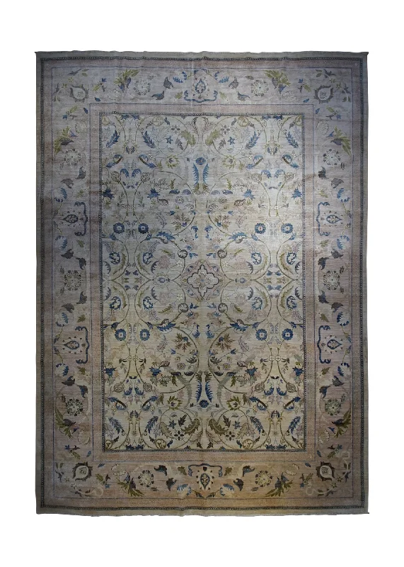 carpet tiles with adhesive backing -Oriental Rug Pakistani Handmade Area Transitional 9'11"x13'8" (10x14) Whites/Beige Blue Floral Nooristan Oushak Design #A32895