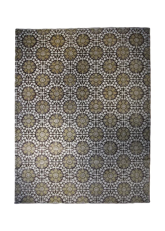 premium carpet for luxury hotels -Oriental Rug Pakistani Handmade Area Transitional 9'0"x11'8" (9x12) Brown Yellow/Gold Antique Washed Geometric Design #A33100