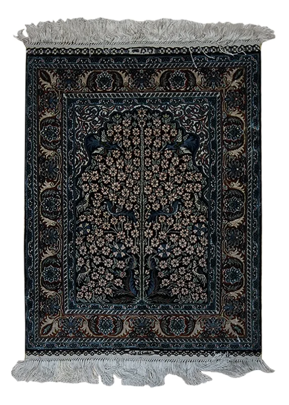 hypoallergenic carpet for allergy sufferers -Oriental Rug Turkish Handmade Area Traditional 1'6"x2'0" (2x2) Black Red Blue Tree of Life Design #A33007