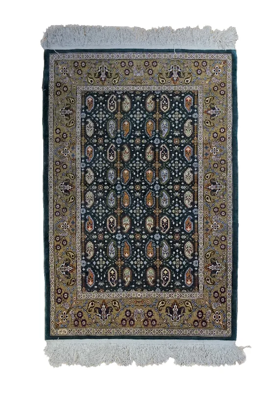 affordable carpet for apartments -Oriental Rug Turkish Handmade Area Traditional 2'4"x3'4" (2x3) Green Whites/Beige Paisley/Boteh Design #A33454