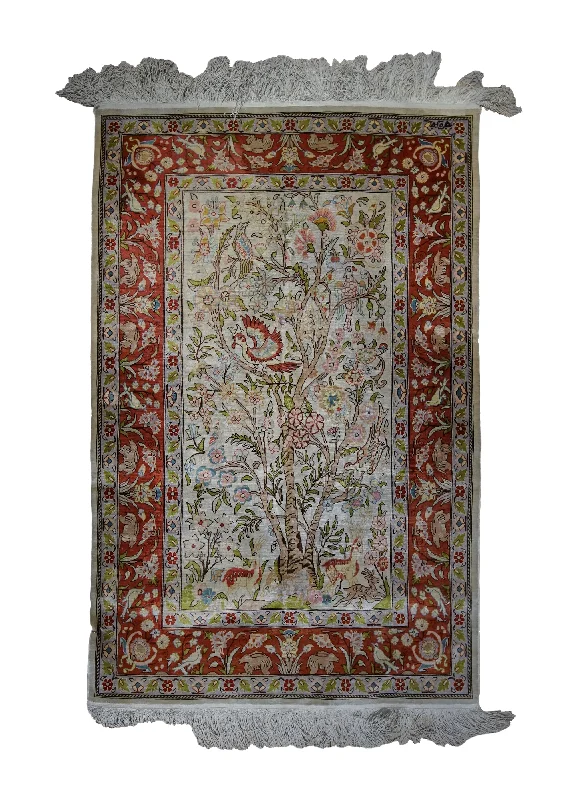 carpet for homes with eco-conscious designs -Oriental Rug Turkish Handmade Area Traditional 2'5"x3'11" (2x4) Whites/Beige Red Tree of Life Design #A33016