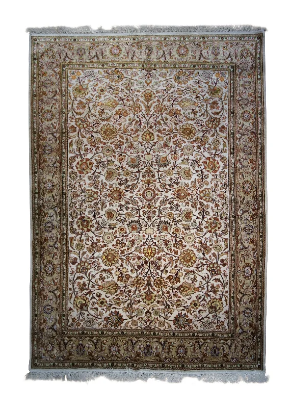 soundproof carpet for noisy apartments -Oriental Rug Turkish Handmade Area Traditional 5'4"x7'6" (5x8) Whites/Beige Yellow/Gold Floral Design #A33028