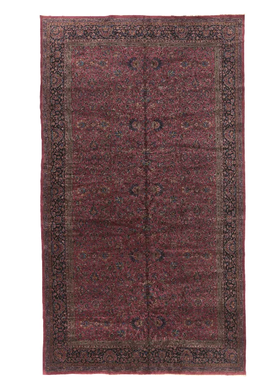 allergy-friendly carpet for sensitive individuals -Oriental Rug Turkish Handmade Area Antique Traditional 11'11"x20'7" (12x21) Red Blue Floral Sarouk Design #16559