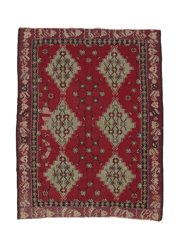 carpet with easy installation kit -Oriental Rug Turkish Handmade Area Antique Tribal 8'4"x10'1" (8x10) Red Green Geometric Kilim Design #35855