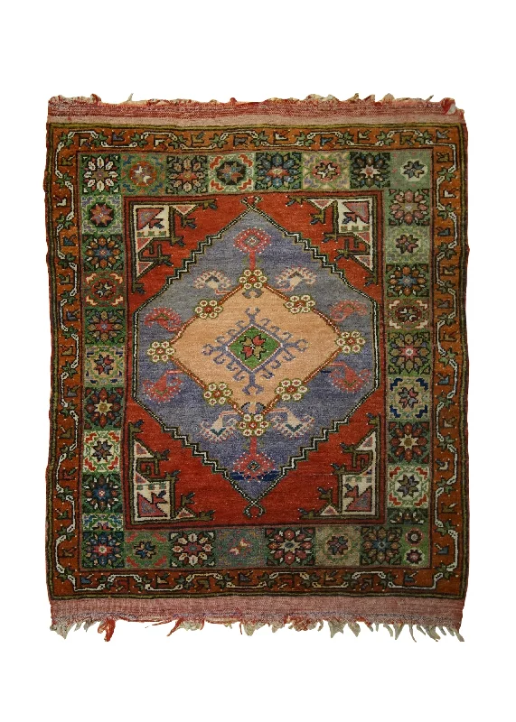 carpet with UV protection for outdoor spaces -Oriental Rug Turkish Handmade Area Tribal 3'4"x3'9" (3x4) Red Green Orange Geometric Design #A33349