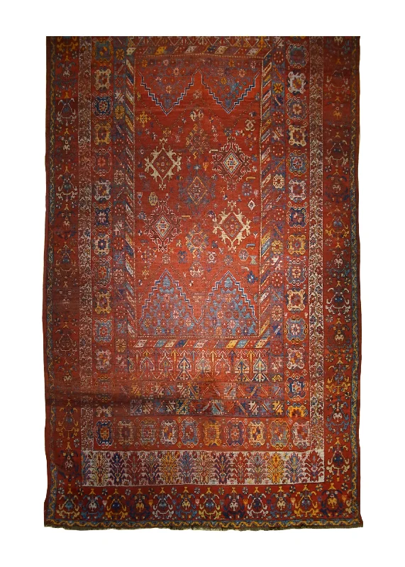 carpet for kitchen areas -Oriental Rug Turkish Handmade Area Tribal Antique 6'8"x13'6" (7x14) Red Oushak Geometric Design #A33113