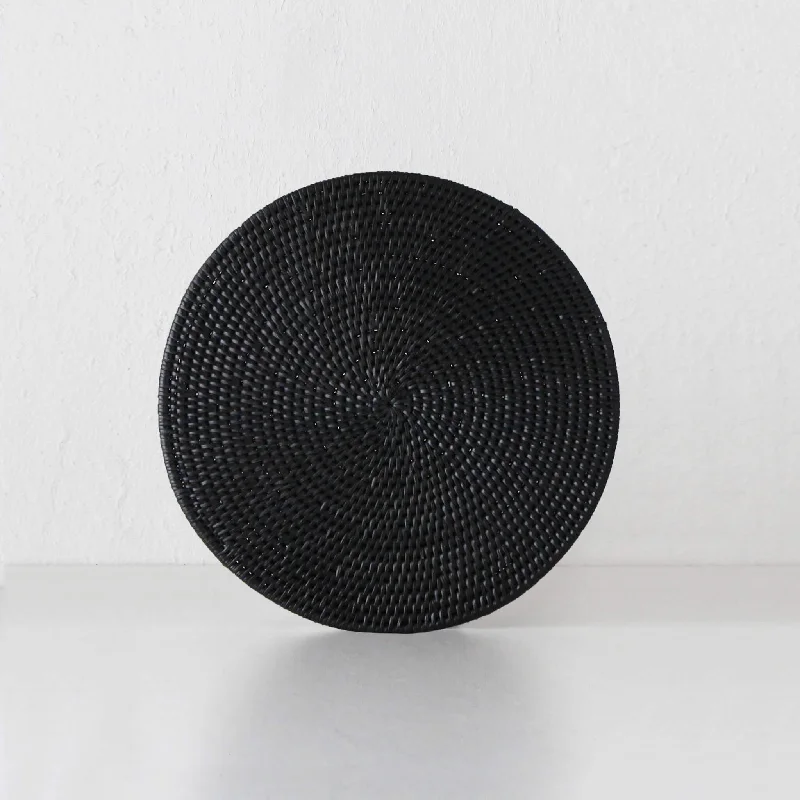 Placemat for minimalist table decor-PAUME RATTAN ROUND PLACEMAT  |  SET OF 6  |  BLACK RATTAN