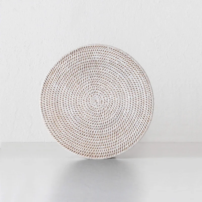 Vintage-style placemat-PAUME RATTAN ROUND PLACEMAT  |  SET OF 6  |  WHITE WASH RATTAN