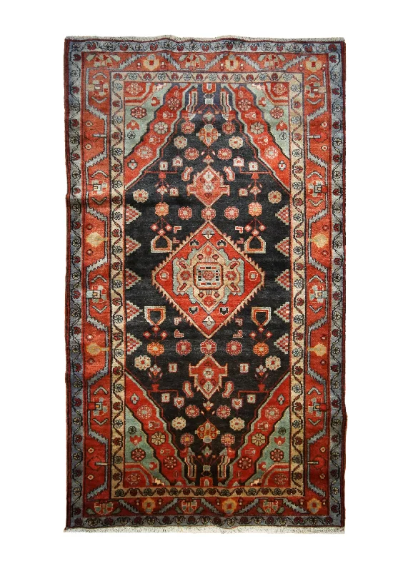 carpet with water-resistant technology -Persian Rug Azerbaijan Handmade Area Tribal 4'1"x7'4" (4x7) Red Blue Geometric Design #A33408