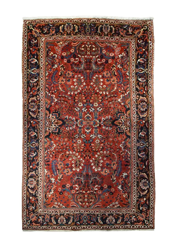 thick plush carpet for comfort and warmth -Persian Rug Bakhtiari Handmade Area Tribal 6'7"x10'2" (7x10) Red Saamaan Floral Design #A32894