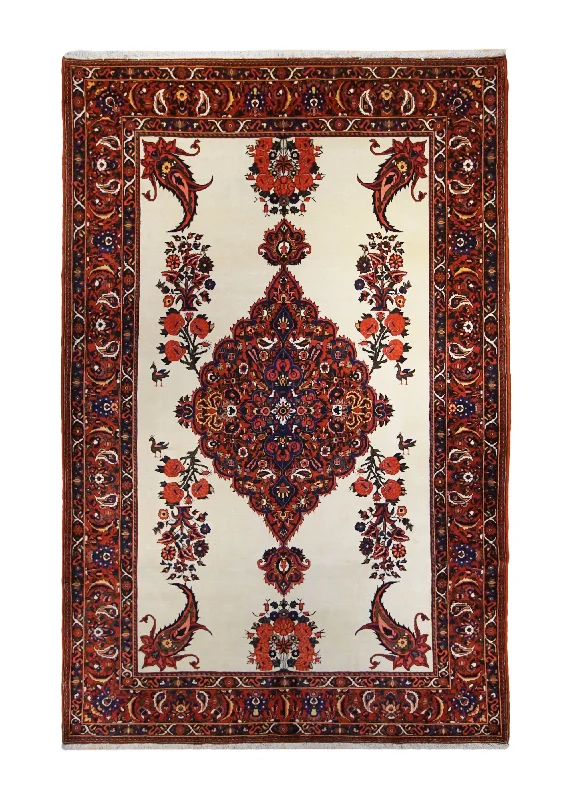 easy-to-install carpet for DIY projects -Persian Rug Bakhtiari Handmade Area Tribal 7'1"x10'5" (7x10) Whites/Beige Red Open Field Design #A32892