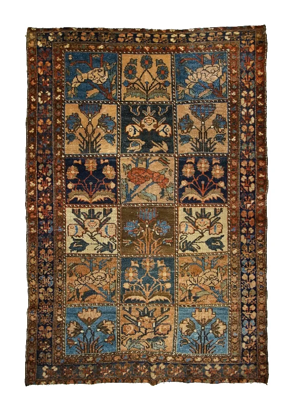 easy-to-clean carpet for high-traffic hallways -Persian Rug Bakhtiari Handmade Area Tribal Antique 4'4"x6'6" (4x7) Brown Blue Garden Design #A33017