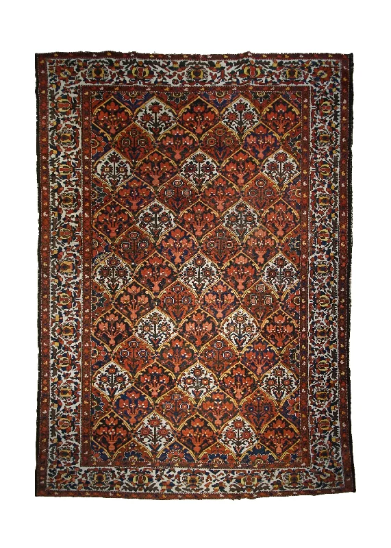 commercial carpet tiles for modular offices -Persian Rug Bakhtiari Handmade Area Tribal Antique 7'3"x9'11" (7x10) Red Yellow/Gold Garden Design #A33018