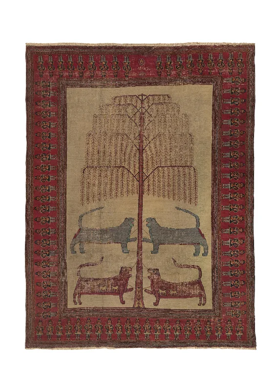 carpet for RV and mobile homes -Persian Rug Dorokhsh Handmade Area Antique Traditional 9'10"x13'0" (10x13) Red Whites/Beige Unique Pictorial Tree of Life Design #2452