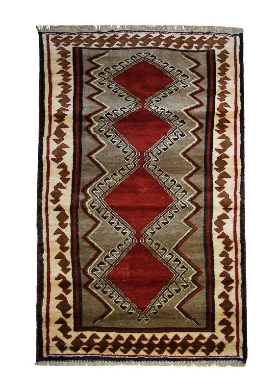 carpet for large living room spaces -Persian Rug Gabbeh Handmade Area Tribal 3'8"x6'0" (4x6) Whites/Beige Red Geometric Design #A33405