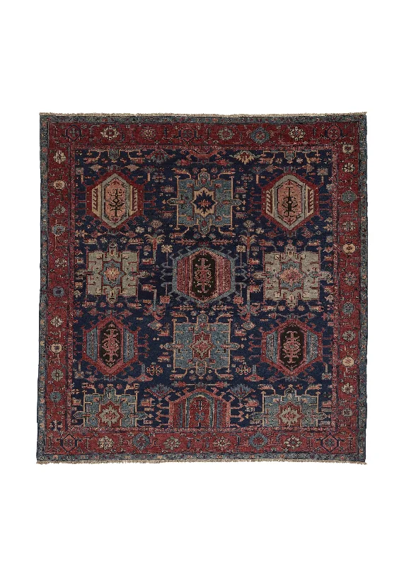 indoor-outdoor carpet for deck areas -Persian Rug Gharajeh Handmade Area Antique Tribal 8'9"x9'3" (9x9) Blue Red Geometric Design #35789