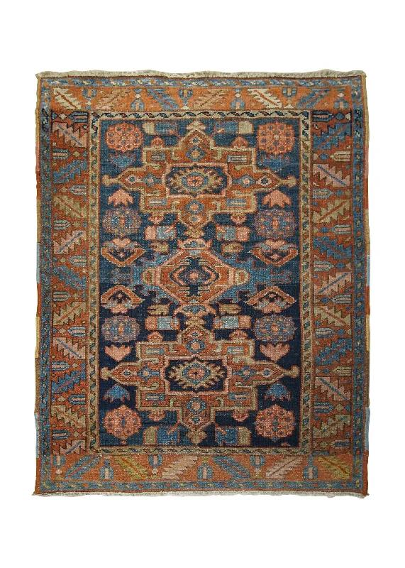 carpet with moisture resistance -Persian Rug Gharajeh Handmade Area Tribal Antique 3'2"x3'11" (3x4) Blue Red Geometric Design #A33354