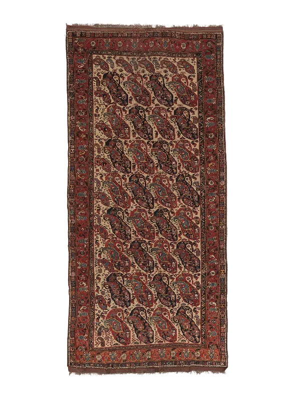 carpet runners for staircases -Persian Rug Ghashghaei Handmade Area Antique Tribal 6'2"x12'9" (6x13) Red Whites/Beige Mother And Daughter Paisley/Boteh Design #21634