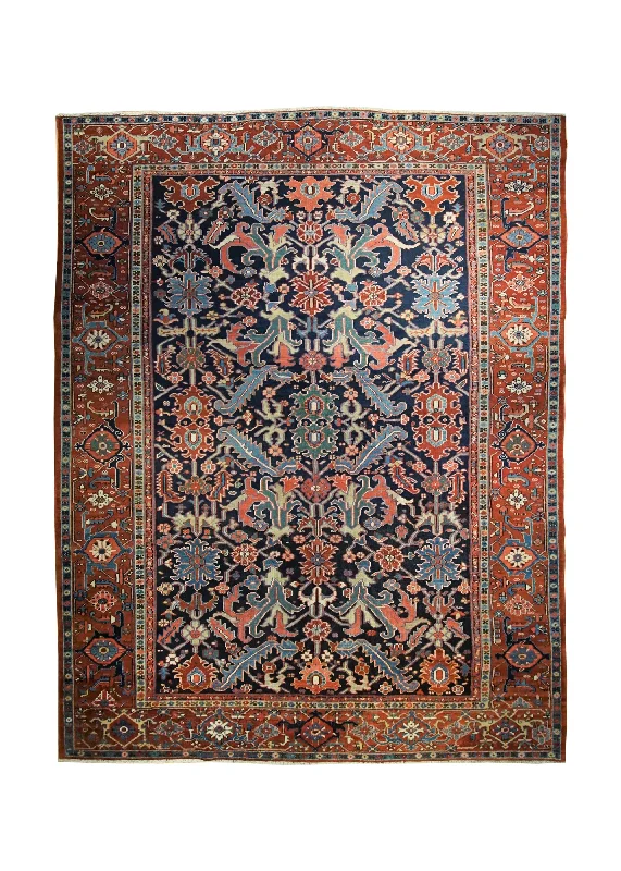 affordable carpet for rental properties -Persian Rug Heriz Handmade Area Tribal Antique 9'2"x11'9" (9x12) Blue Red Geometric Design #A33044