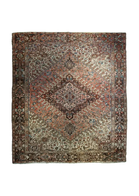 colorful carpet for kids’ rooms -Persian Rug Heriz Handmade Area Tribal Vintage 9'10"x11'5" (10x11) Pink Brown Geometric Design #A33048