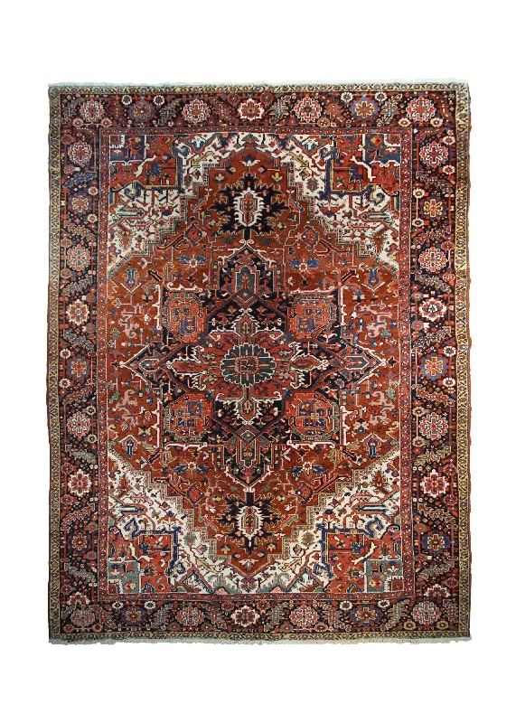 contemporary carpet for urban apartments -Persian Rug Heriz Handmade Area Tribal Vintage 8'0"x10'10" (8x11) Red Geometric Design #A32959