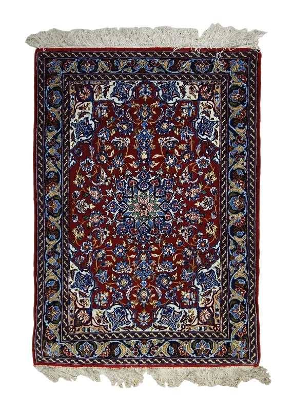 carpet with extra cushioning for comfort -Persian Rug Isfahan Handmade Area Traditional 2'4"x3'3" (2x3) Red Blue Floral Design #A33000