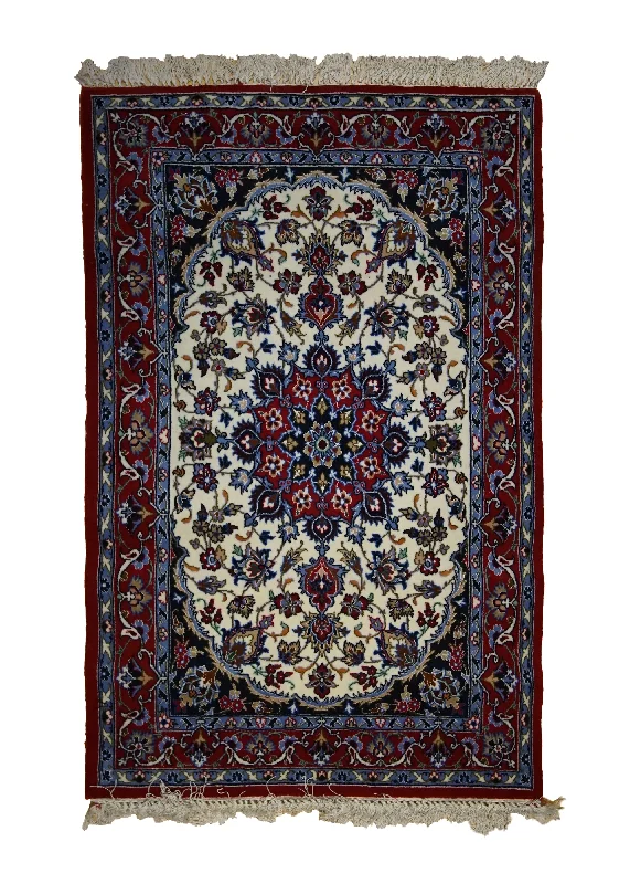 eco-conscious carpet for sustainable homes -Persian Rug Isfahan Handmade Area Traditional 2'4"x3'7" (2x4) Red Blue Floral Design #A32997