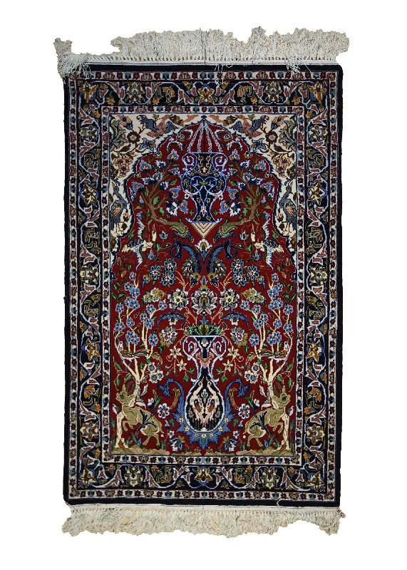 thick plush carpet for comfort and warmth -Persian Rug Isfahan Handmade Area Traditional 2'4"x3'7" (2x4) Red Blue Floral Tree of Life Animals Design #A32998