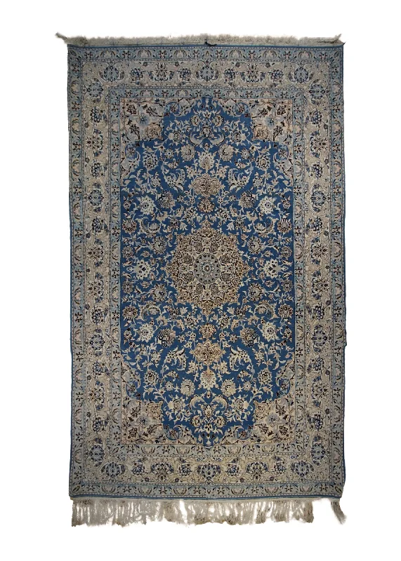 plush wool carpet for modern living rooms -Persian Rug Isfahan Handmade Area Traditional 5'0"x8'10" (5x9) Blue Whites/Beige Floral Design #A33022