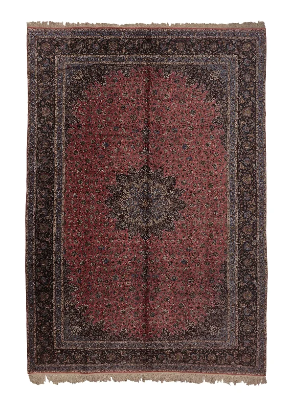 pet-proof carpet for homes with cats and dogs -Persian Rug Kashan Handmade Area Traditional 12'10"x18'11" (13x19) Red Blue Floral Design #34840