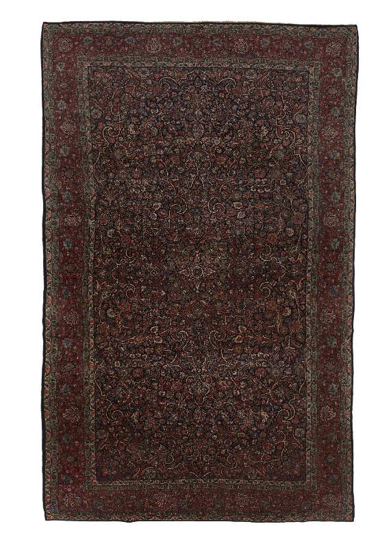 carpet for rental properties with pets -Persian Rug Kashan Handmade Area Antique Traditional 9'8"x16'4" (10x16) Blue Red Floral Design #34238