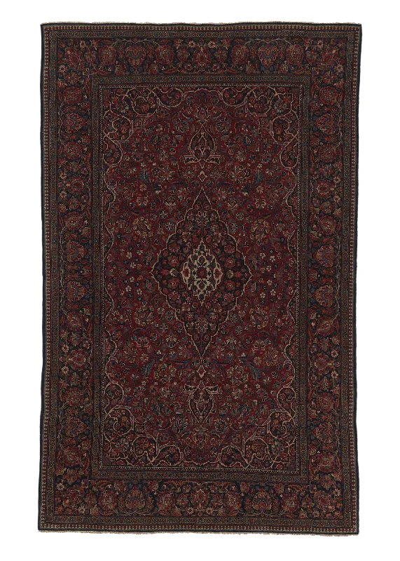 luxury carpet for upscale homes -Persian Rug Kashan Handmade Area Antique Traditional 4'2"x6'8" (4x7) Red Blue Toranj Mehrab Floral Design #36015