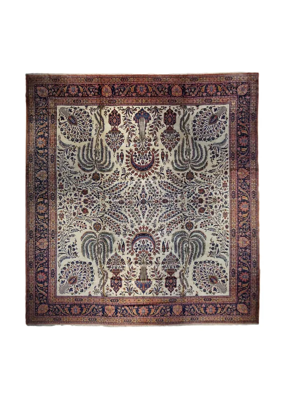 patterned carpet for home office -Persian Rug Kashan Handmade Area Traditional Antique 15'9"x19'0" (16x19) Whites/Beige Blue Red Tree of Life Design #A33109