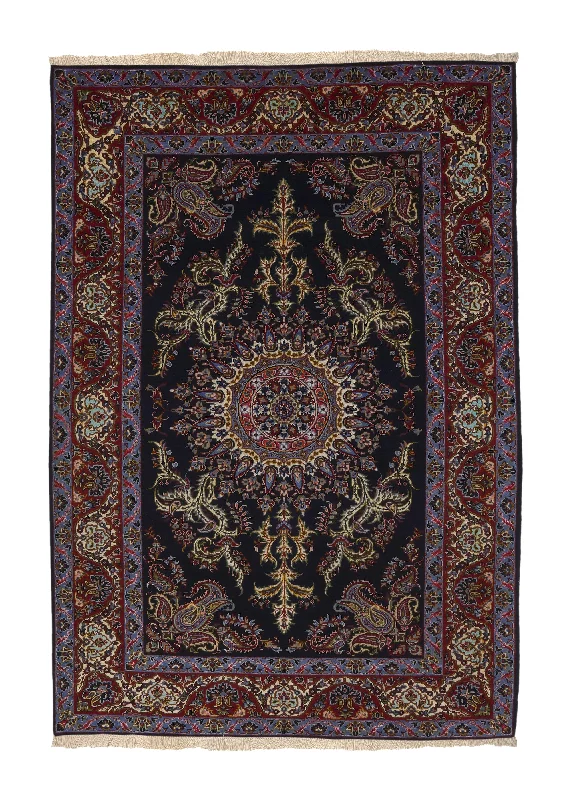 non-toxic carpet for family homes with children -Persian Rug Kashan Handmade Area Traditional 4'9"x7'0" (5x7) Blue Red Floral Design #35995