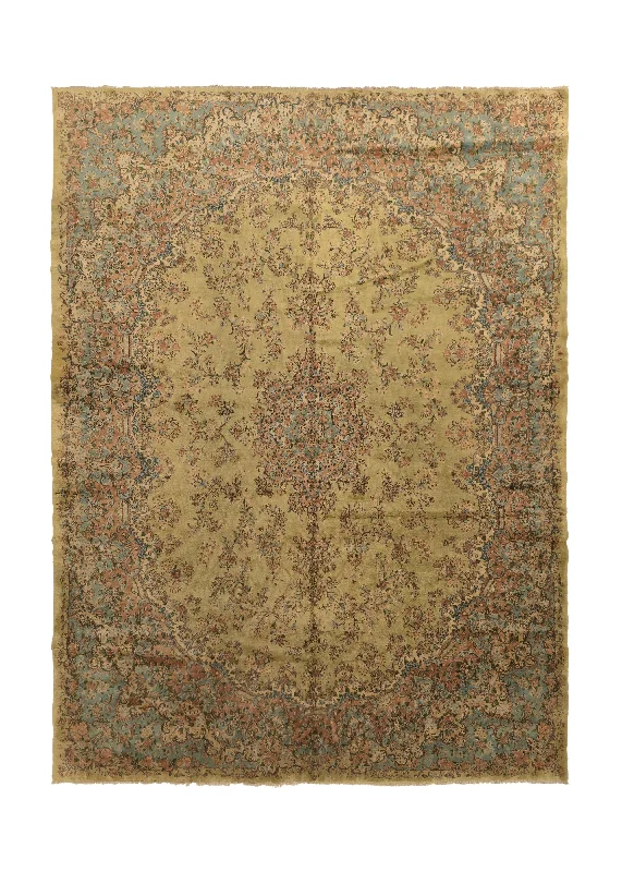 soft carpet for nursery rooms -Persian Rug Kerman Handmade Area Traditional 12'4"x17'0" (12x17) Green Floral Design #24707