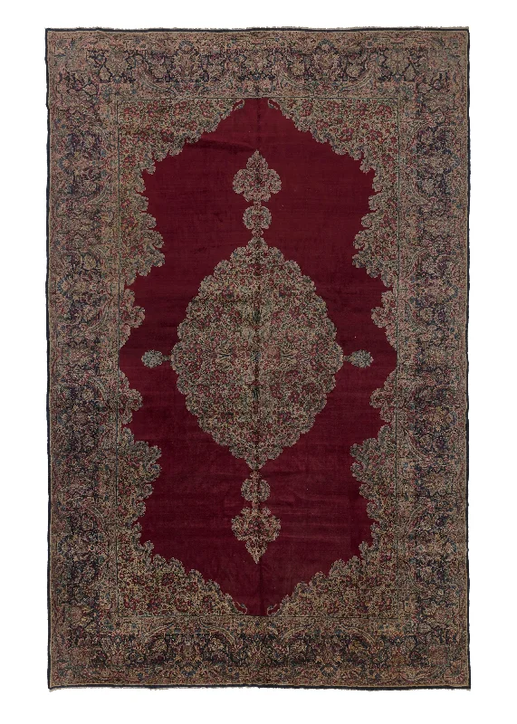 patterned carpet for modern homes -Persian Rug Kerman Handmade Area Traditional 11'10"x18'4" (12x18) Red Blue Open Field Floral Design #33840