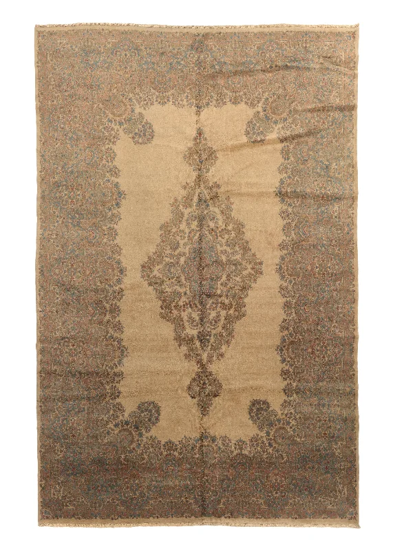 carpet for homes with radiant floor heating -Persian Rug Kerman Handmade Area Traditional 12'3"x18'10" (12x19) Whites/Beige Blue Open Field Floral Design #32022