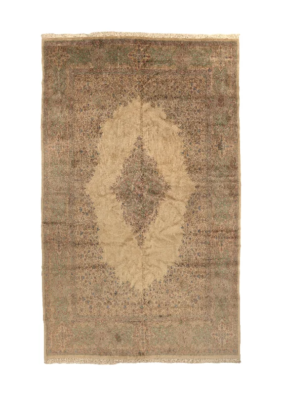 stain-resistant carpet for everyday use -Persian Rug Kerman Handmade Area Traditional 11'8"x18'7" (12x19) Whites/Beige Green Open Field Floral Design #35499