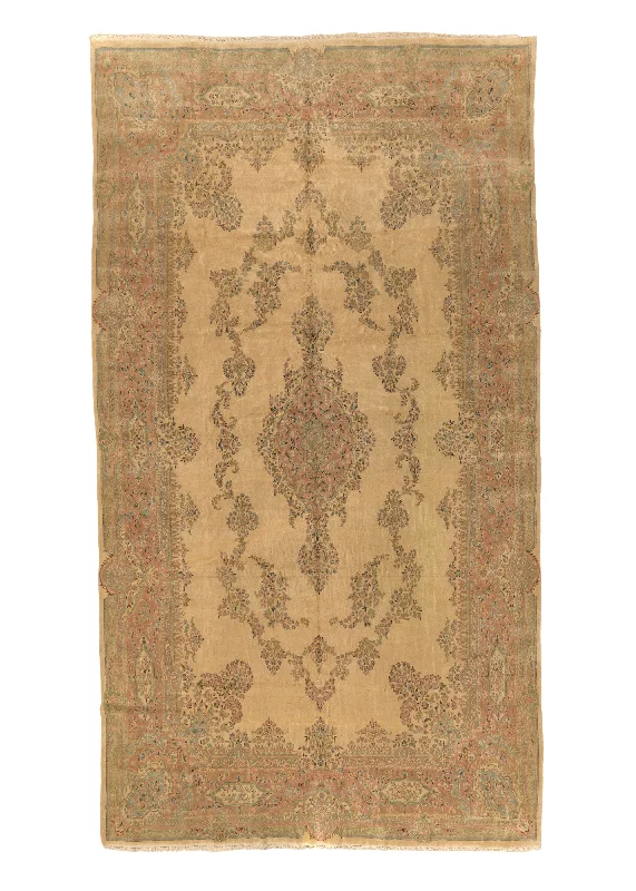 long-lasting carpet for commercial spaces -Persian Rug Kerman Handmade Area Traditional 11'7"x20'7" (12x21) Whites/Beige Pink Open Field Design #30700