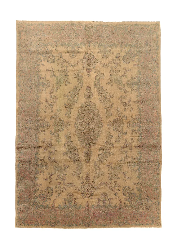 carpet with moisture-wicking properties -Persian Rug Kerman Handmade Area Traditional 13'6"x20'0" (14x20) Whites/Beige Pink Floral Design #33164