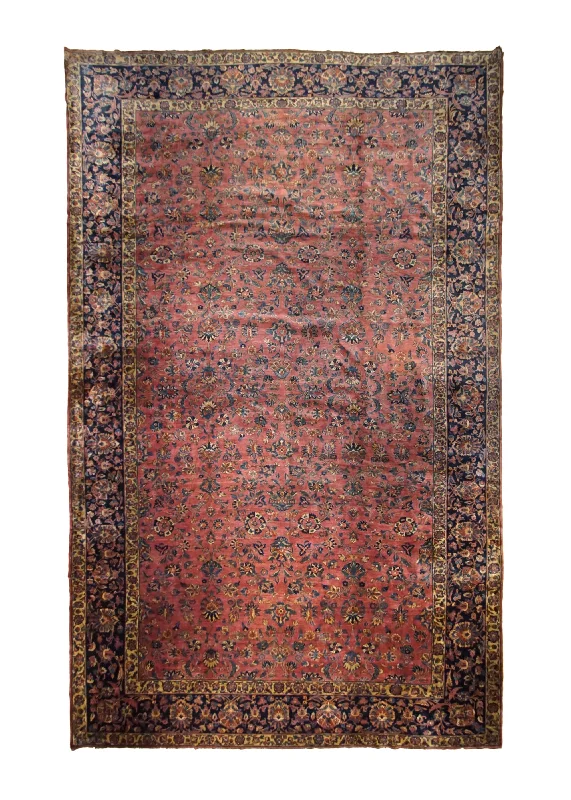 luxury shag carpet for cozy spaces -Persian Rug Kerman Handmade Area Traditional Antique 11'6"x19'11" (12x20) Red Blue Mohajeran Floral Design #A33026