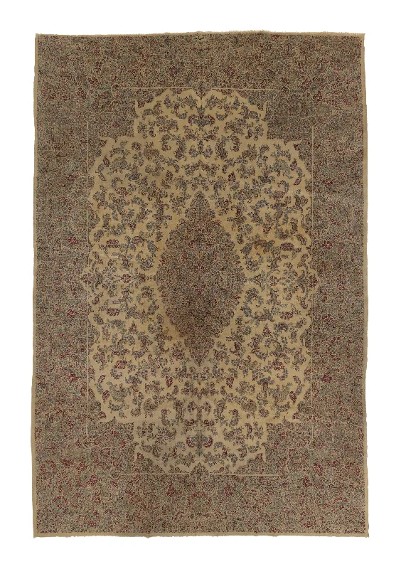 non-toxic carpet for homes with babies -Persian Rug Kerman Handmade Area Traditional Vintage 11'4"x17'8" (11x18) Whites/Beige Blue Floral Design #36051