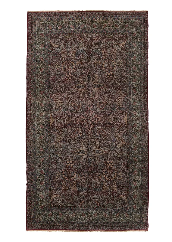 carpet for homes with large open spaces -Persian Rug Lavar Kerman Handmade Area Antique Traditional 10'2"x18'0" (10x18) Red Blue Floral Design #23135