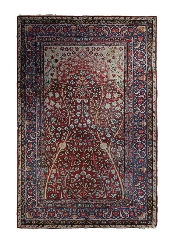 carpet with eco-friendly materials for homes -Persian Rug Lavar Kerman Handmade Area Traditional Antique 4'4"x6'10" (4x7) Red Tree of Life Design #A33440